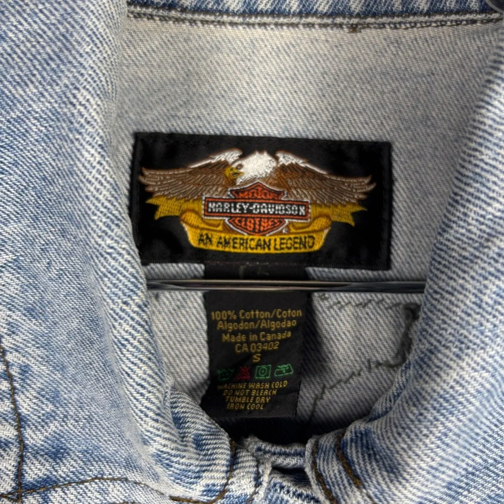 Harley-Davidson Denim Trucker Jacket Light Wash Blue Bar & Shield Logo Small